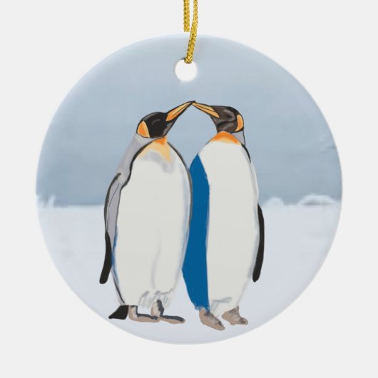 King Penguin Pair Kissus Keramisch Ornament (Voorkant)