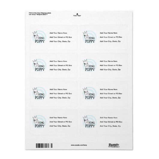 King Poppy T-shirts en geschenken Etiket (Full Sheet)