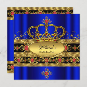 King Prince Royal Blue Red Crown Birthday 2 Kaart