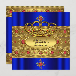 King Prince Royal Blue Red Crown Birthday Kaart