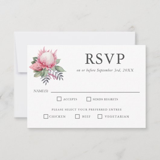 King Protea Botanical Wedding RSVP Entree Choices (Devant)