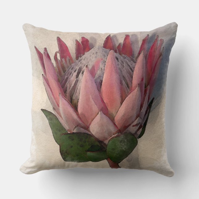 King Protea waterverf Pillow Kussen (Voorkant)