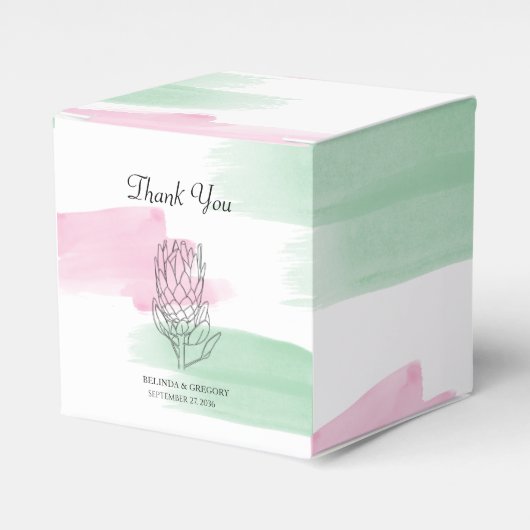 King Protea Waterverf Wedding Bedankdoosjes (Voorkant Zijde)
