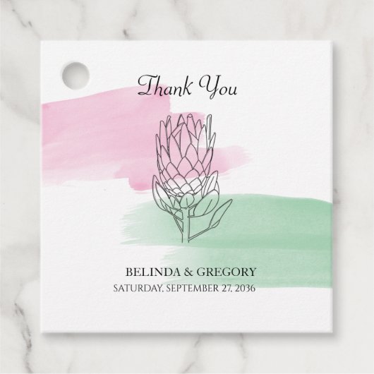 King Protea Waterverf Wedding Gift Bedankjes Labels (Voorkant)