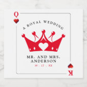 King & Queen of Hearts Casino Poker Kaart Sparkling Wijnetiket (Enkel label)