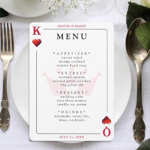 King & Queen of Hearts Jeu Carte Mariage Menu