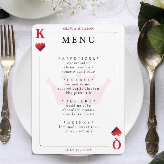 King & Queen of Hearts Jeu Carte Mariage Menu