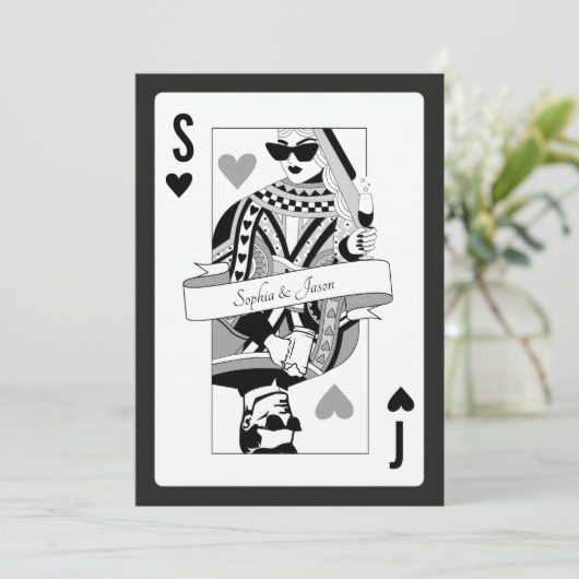 King Queen Playing Card Invitation (Debout devant)