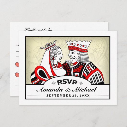 King & Queen Speelkaarten RSVP Matching Briefkaart (Voorkant / Achterkant)