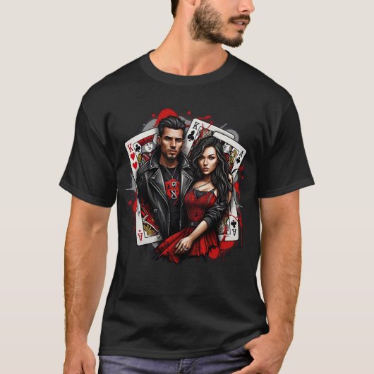 King & Queen Street Art T-shirt vet rood en zwart (Voorkant)