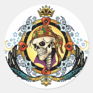 King Skull Pirate met Hearts van Al Rio Ronde Sticker