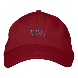KING Tekst Naam Tekstkleur -Turquoise-Hoed Rode Zo Geborduurde Pet