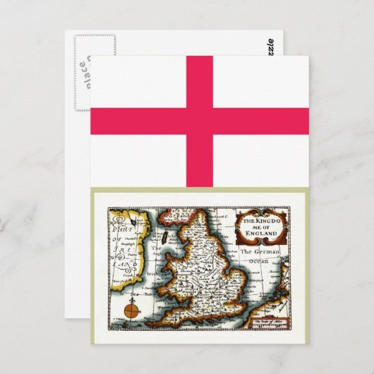Kingdome of England (Koninkrijk Engeland) Map/Flag Briefkaart (Voorkant / Achterkant)