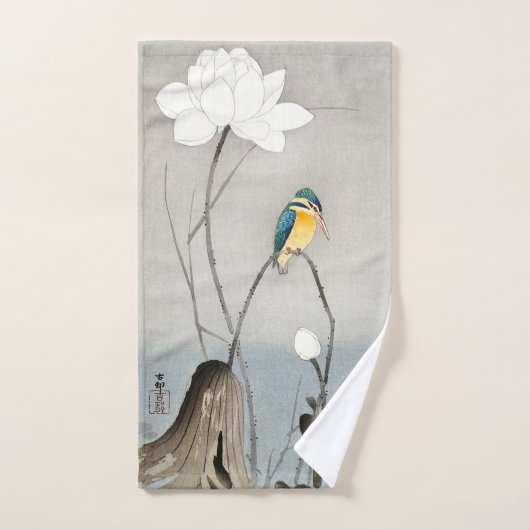 Kingfisher avec Fleur Lotus - Ohara Koson - Main (Serviette à main)