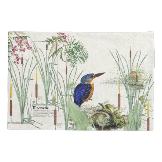 Kingfisher Bird Cattails Pond Wildlife Pillowcase Kussensloop (Achterkant)
