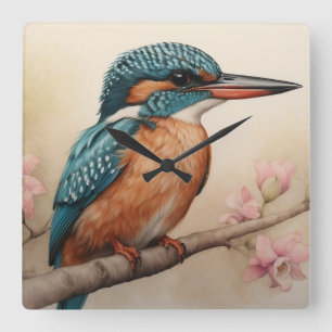 Kingfisher Bird Vierkante Klok