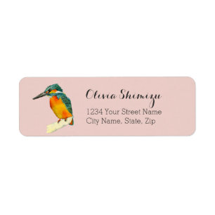 Kingfisher Bird Waterverf Painingadres Etiket