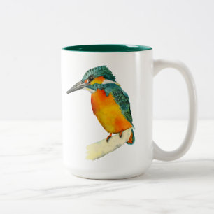 Kingfisher Bird Waterverf Painting Tweekleurige Koffiemok