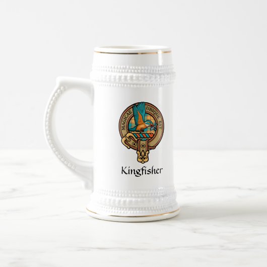 Kingfisher Crest over Tartan Beer Stein Bierpul (Links)