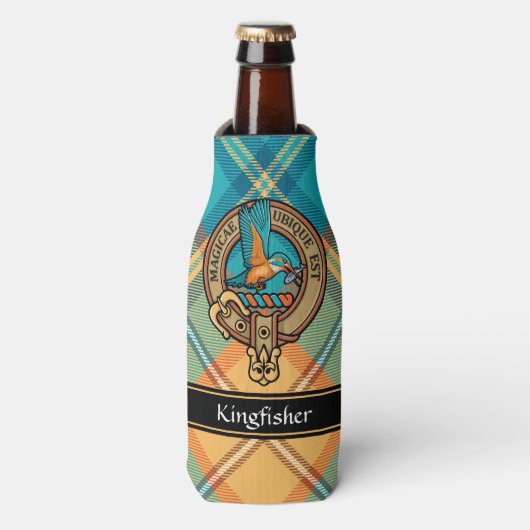 Kingfisher Crest over Tartan Bottle Cooler (Fles Voorkant)