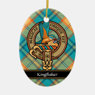 Kingfisher Crest over Tartan Keramisch Ornament