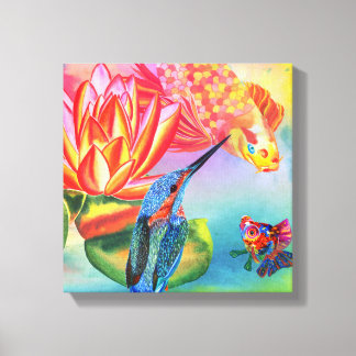 Kingfisher en Goldfish canvas print