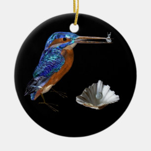 KINGFISHER EN SEASHELLEN BLUE SAPPHIRE MONOGRAM KERAMISCH ORNAMENT