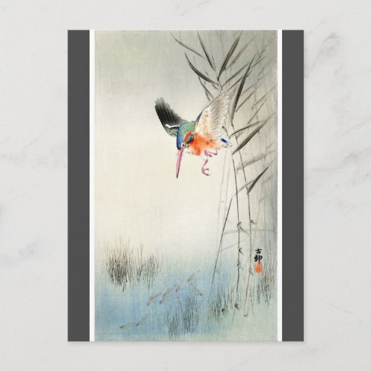 Kingfisher Hunting - Ohara Koson - houtskool Briefkaart (Voorkant)