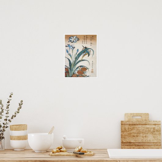 Kingfisher met Irises, Hokusai, 1834 Poster (Keuken)