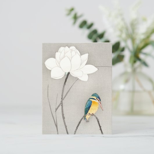 Kingfisher met Lotus Flower Ohara Koson vergroot Briefkaart (Staand voorkant)