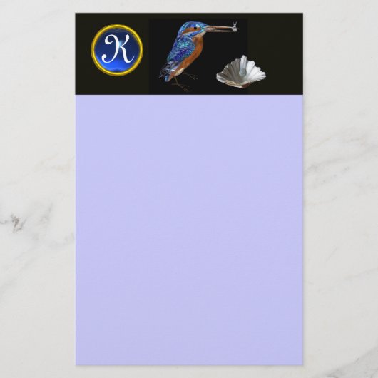 KINGFISHER MONOGRAM, Blue Sapphire, Black Briefpapier (Voorkant)
