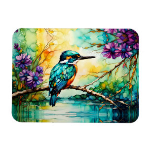 Kingfisher neergestreken over water Wilde bloemen Magneet
