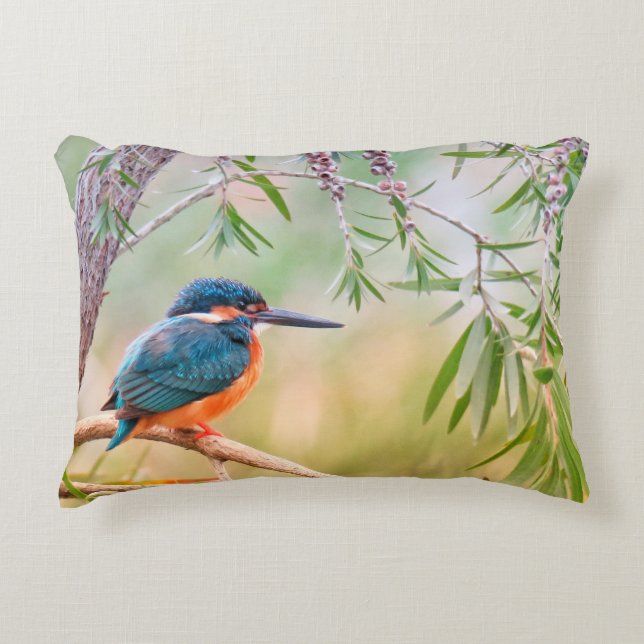 Kingfisher Perched op Branch Accent Kussen (Voorkant)