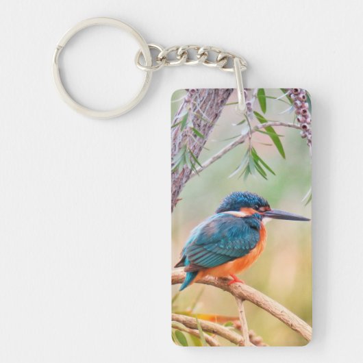 Kingfisher Perched op Branch Sleutelhanger (Voorkant)
