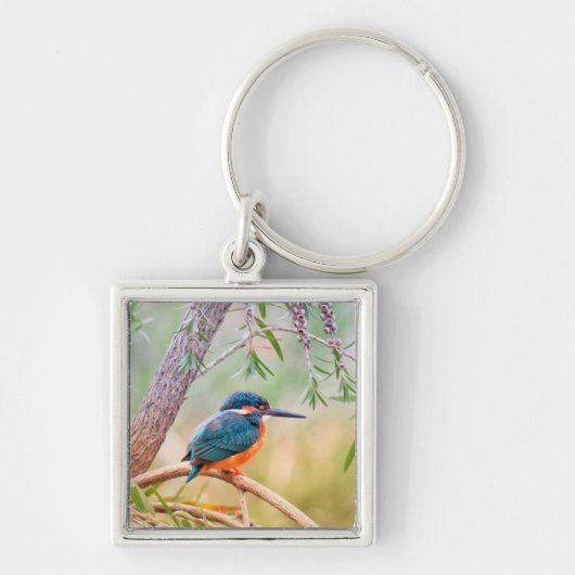 Kingfisher Perched op Branch Sleutelhanger (Voorkant)