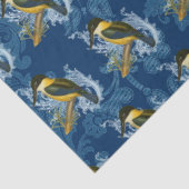 Kingfisher Vogel en  Blauw Damast Patroon Tissuepapier (Detail)