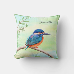 Kingfisher Waterverf Blue Oranje Bird Kussen