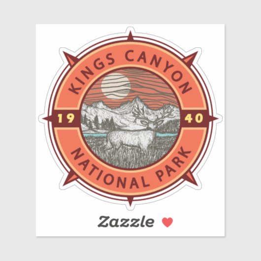 Kings Canyon National Park Mule Deer Retro Compass Sticker (Vel)