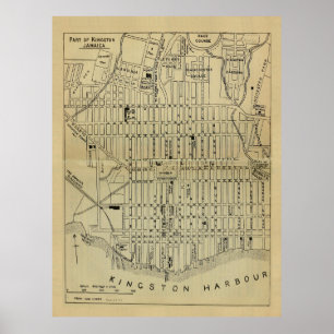 Kingston Jamaica Map (1914) Poster