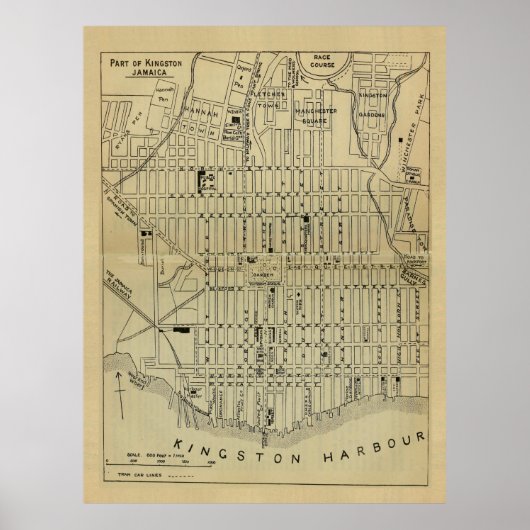  Kingston Jamaica Map (1914) Poster (Voorkant)