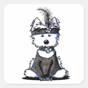 KiniArt 1920's Flapper Westie Vierkante Sticker
