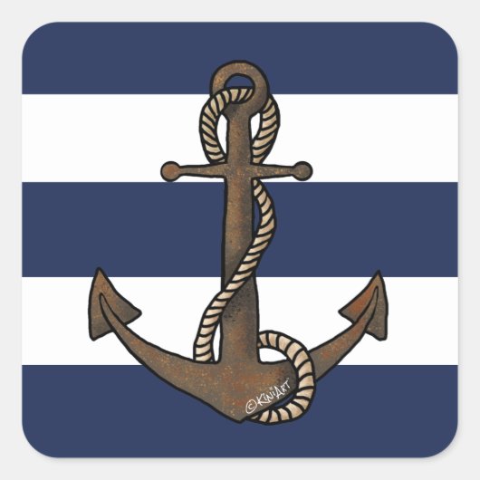 KiniArt Anchor Nautical Square Sticker (Voorkant)