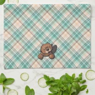 KiniArt Beaver sur Marina Plaid Serviette de cuisi