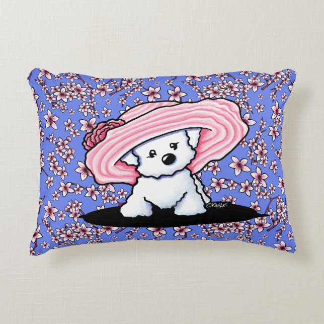 KiniArt Bichon Cherry Blossom Lumbar Pillow Accent Kussen (Voorkant)