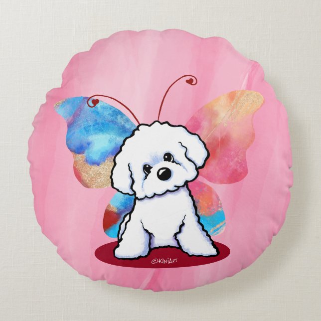 KiniArt Bichon Vlinder Rond Kussen (Voorkant)