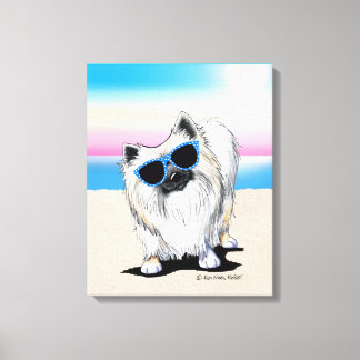 KiniArt Chester Pomeranian Dog Beach Canvas Afdruk