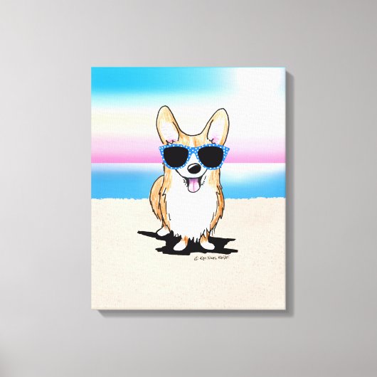 KiniArt Corgi Dog Beach Canvas Afdruk (Voorkant)
