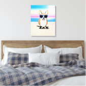 KiniArt Corgi Dog Beach Canvas Afdruk (Insitu (Slaapkamer))