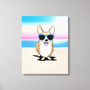 KiniArt Corgi Dog Beach Canvas Afdrukken