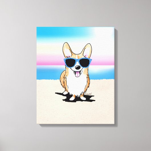 KiniArt Corgi Dog Beach Canvas Afdrukken (Voorkant)